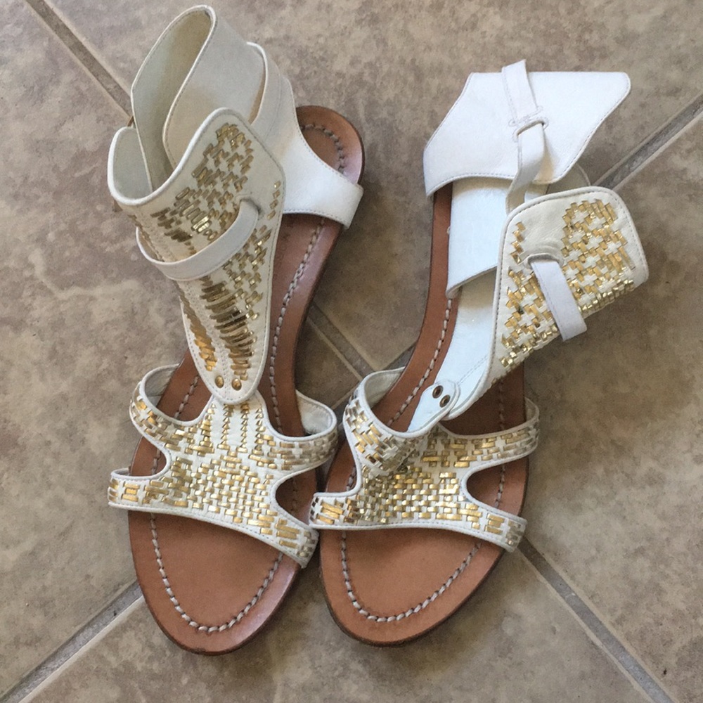 Sigerson Morrison White & Gold Leather Gladiator 9